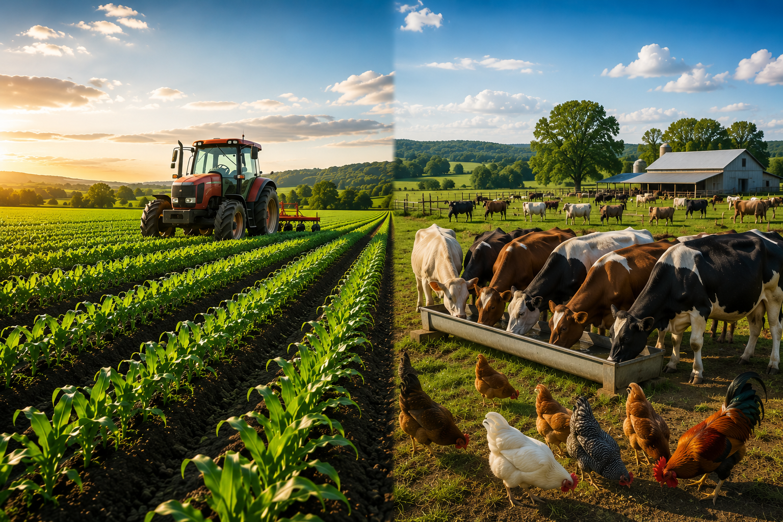 Farmers interacting in a lush field