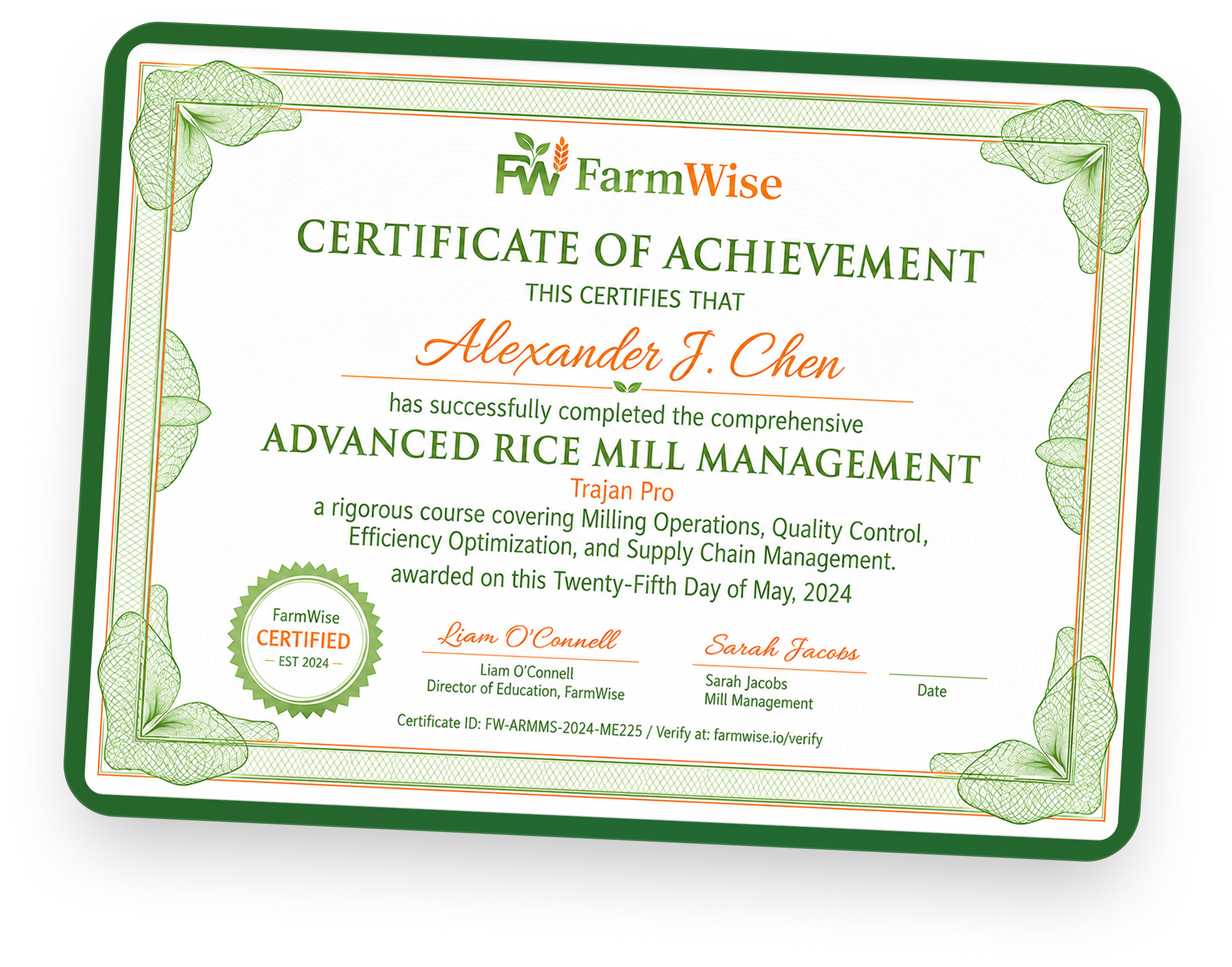 FarmWise Certificate of Achievement Mockup
